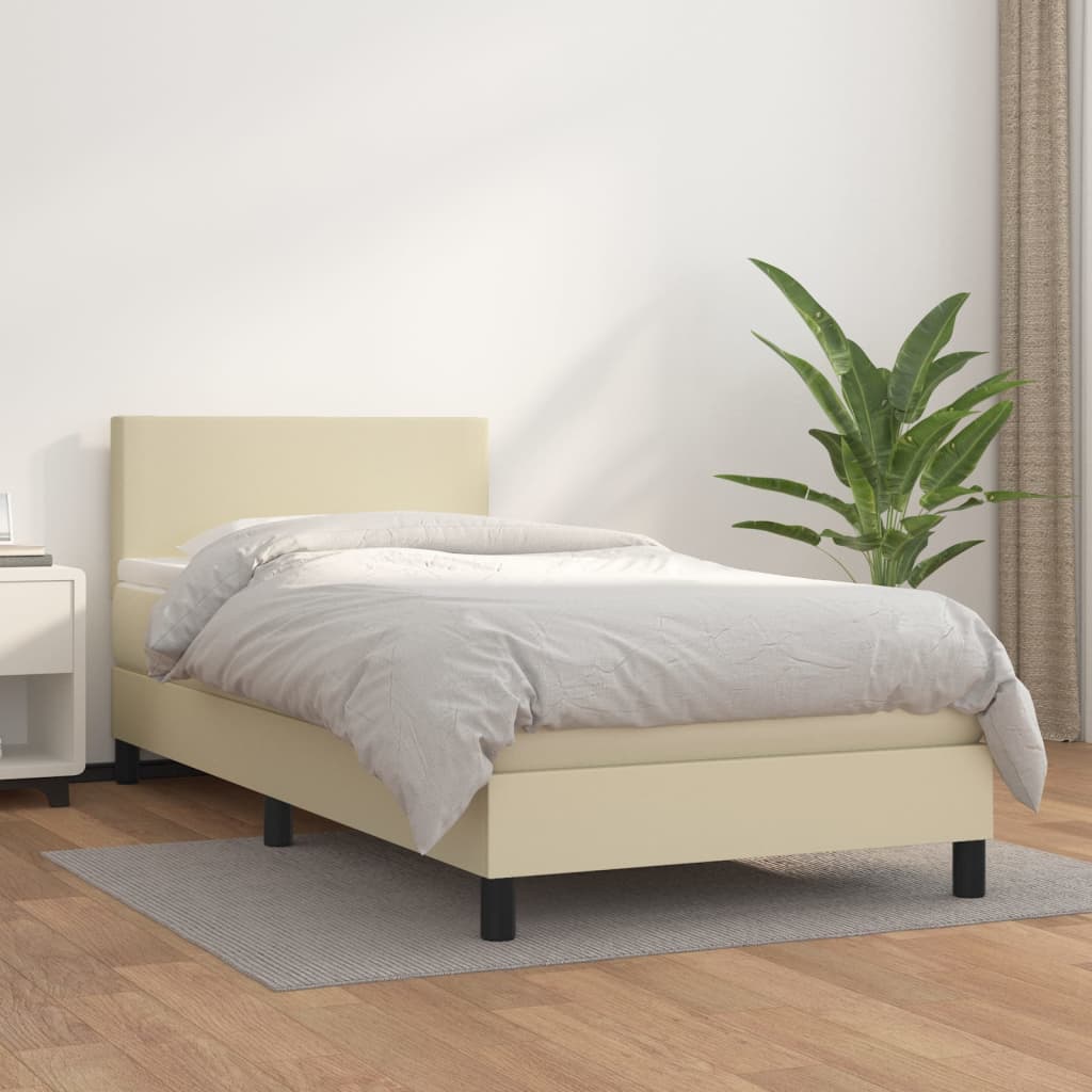 Box Spring Postel S Matrací Krémová 100X200 Cm Umělá Kůže