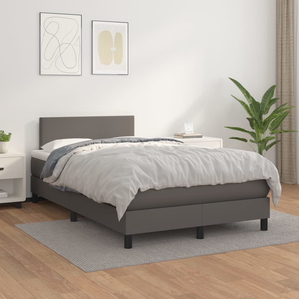 Box Spring Postel S Matrací Šedá Umělá Kůže Šedá