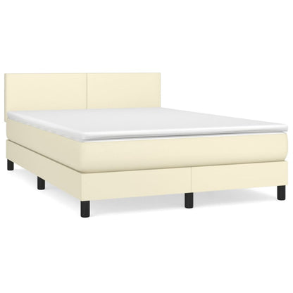 Box Spring Postel S Matrací Krémová 140X190 Cm Umělá Kůže