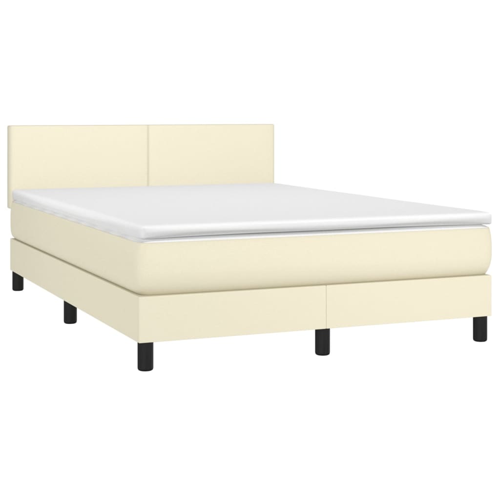 Box Spring Postel S Matrací Krémová 140X190 Cm Umělá Kůže