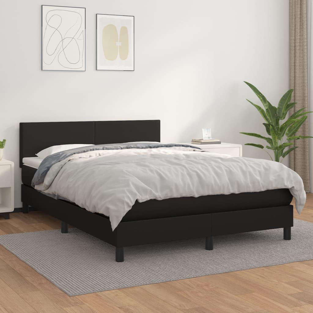 Box Spring Postel S Matrací Černá Umělá Kůže Černá