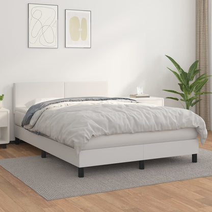 Box Spring Postel S Matrací Umělá Kůže Bílá