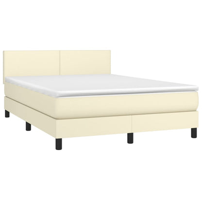 Box Spring Postel S Matrací Krémová 140X200 Cm Umělá Kůže