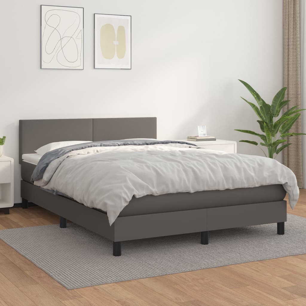 Box Spring Postel S Matrací Šedá Umělá Kůže Šedá