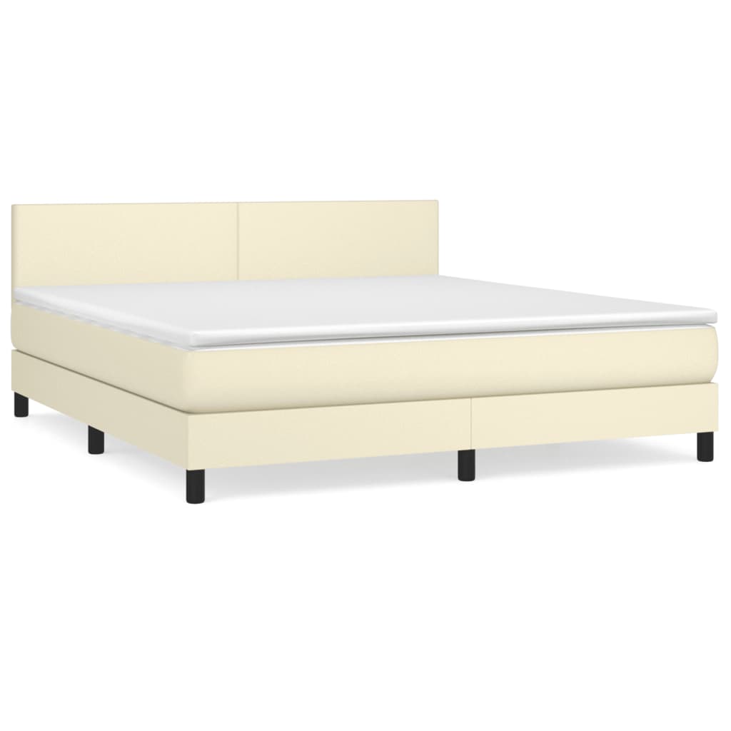 Box Spring Postel S Matrací Krémová 160X200 Cm Umělá Kůže