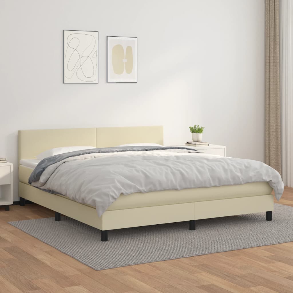 Box Spring Postel S Matrací Krémová 160X200 Cm Umělá Kůže