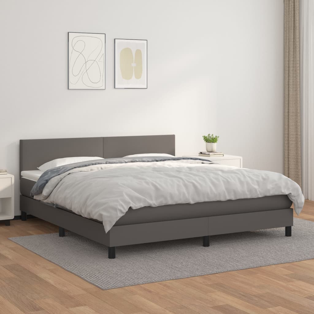 Box Spring Postel S Matrací Šedá Umělá Kůže Šedá