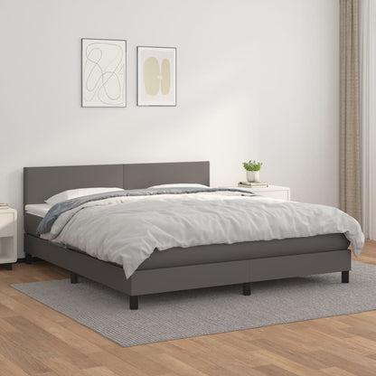 Box Spring Postel S Matrací Šedá Umělá Kůže Šedá