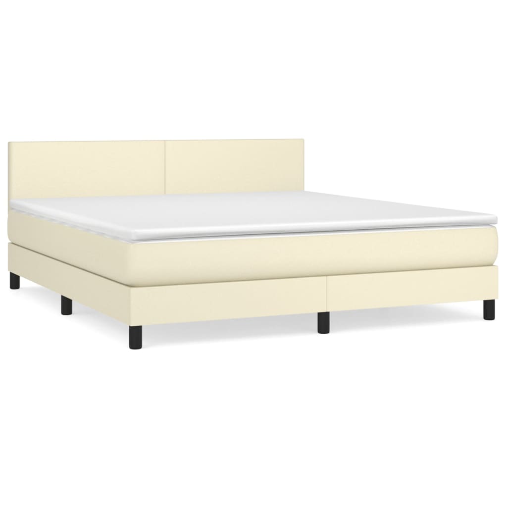 Box Spring Postel S Matrací Krémová 180X200 Cm Umělá Kůže