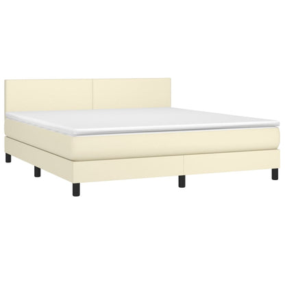 Box Spring Postel S Matrací Krémová 180X200 Cm Umělá Kůže