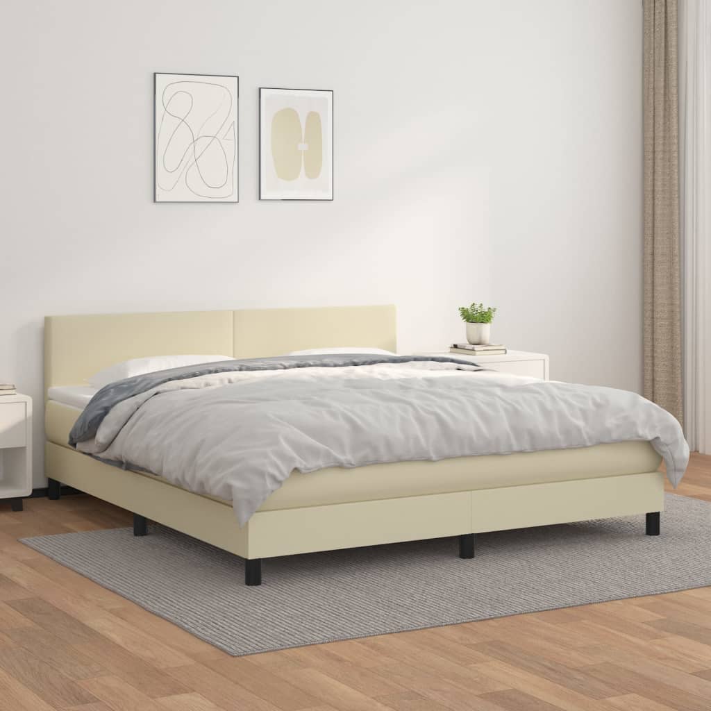 Box Spring Postel S Matrací Krémová 180X200 Cm Umělá Kůže
