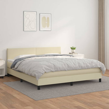 Box Spring Postel S Matrací Krémová 180X200 Cm Umělá Kůže