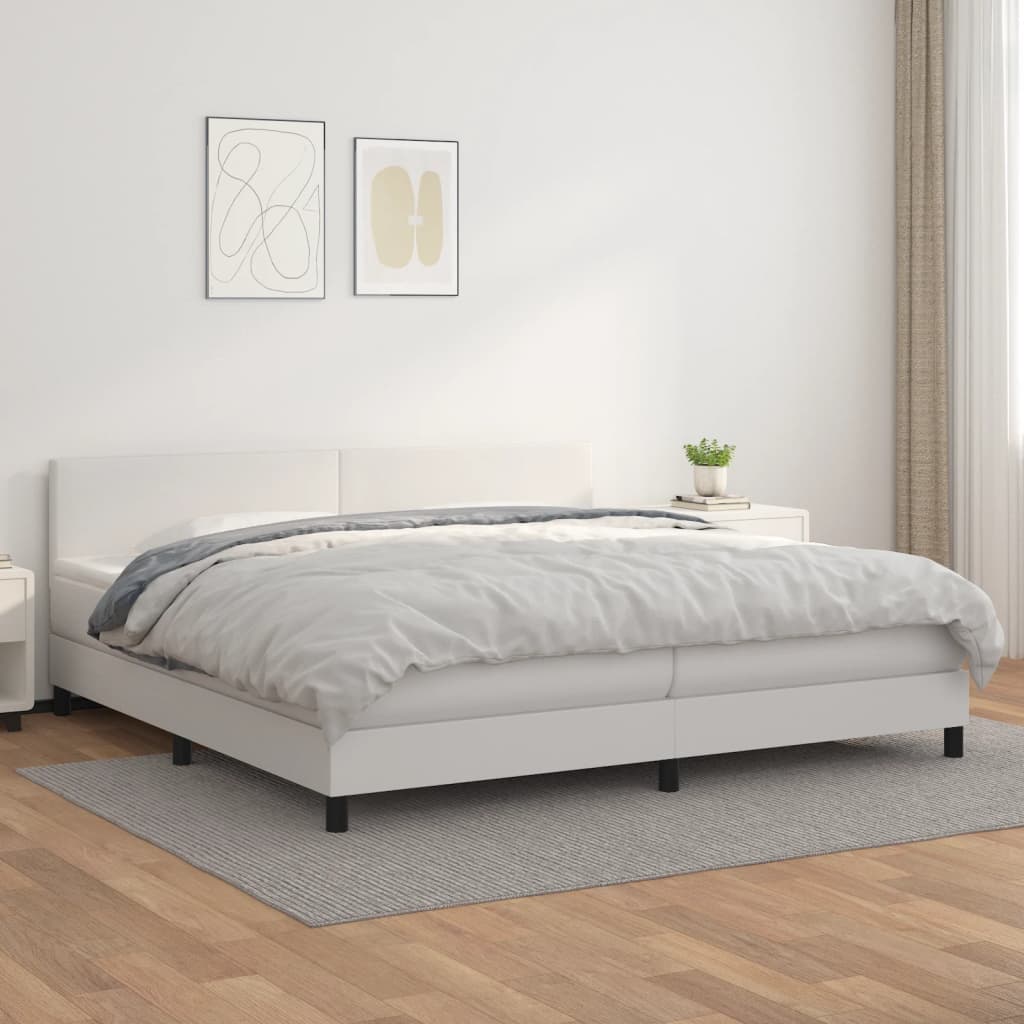 Box Spring Postel S Matrací Umělá Kůže Bílá