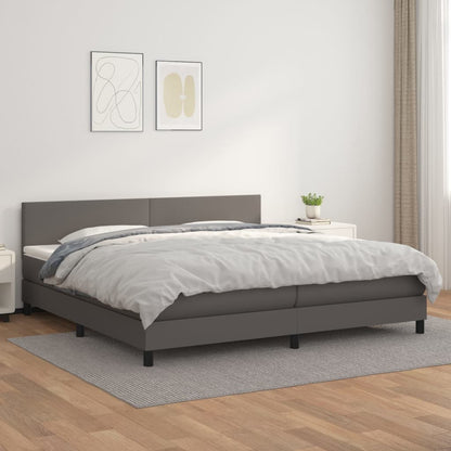 Box Spring Postel S Matrací Šedá Umělá Kůže Šedá