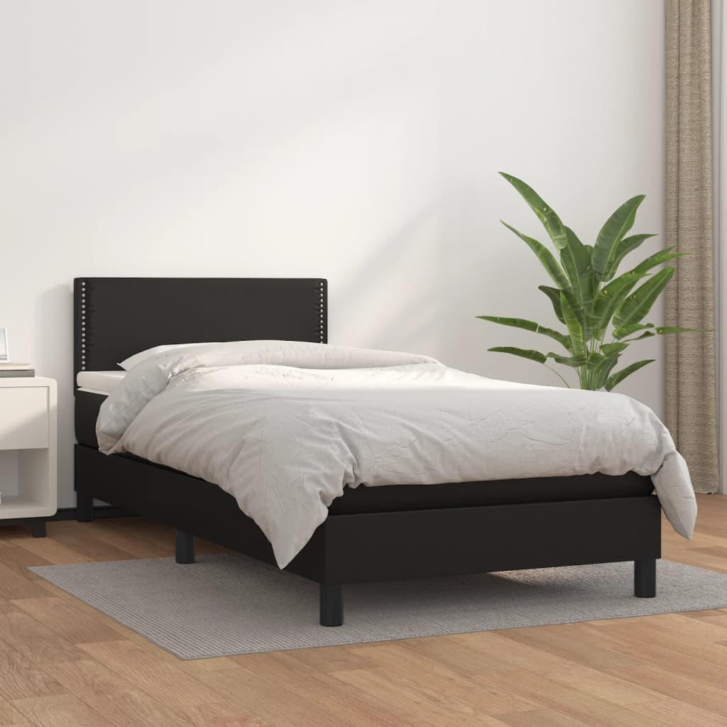 Box Spring Postel S Matrací Černá Umělá Kůže Černá