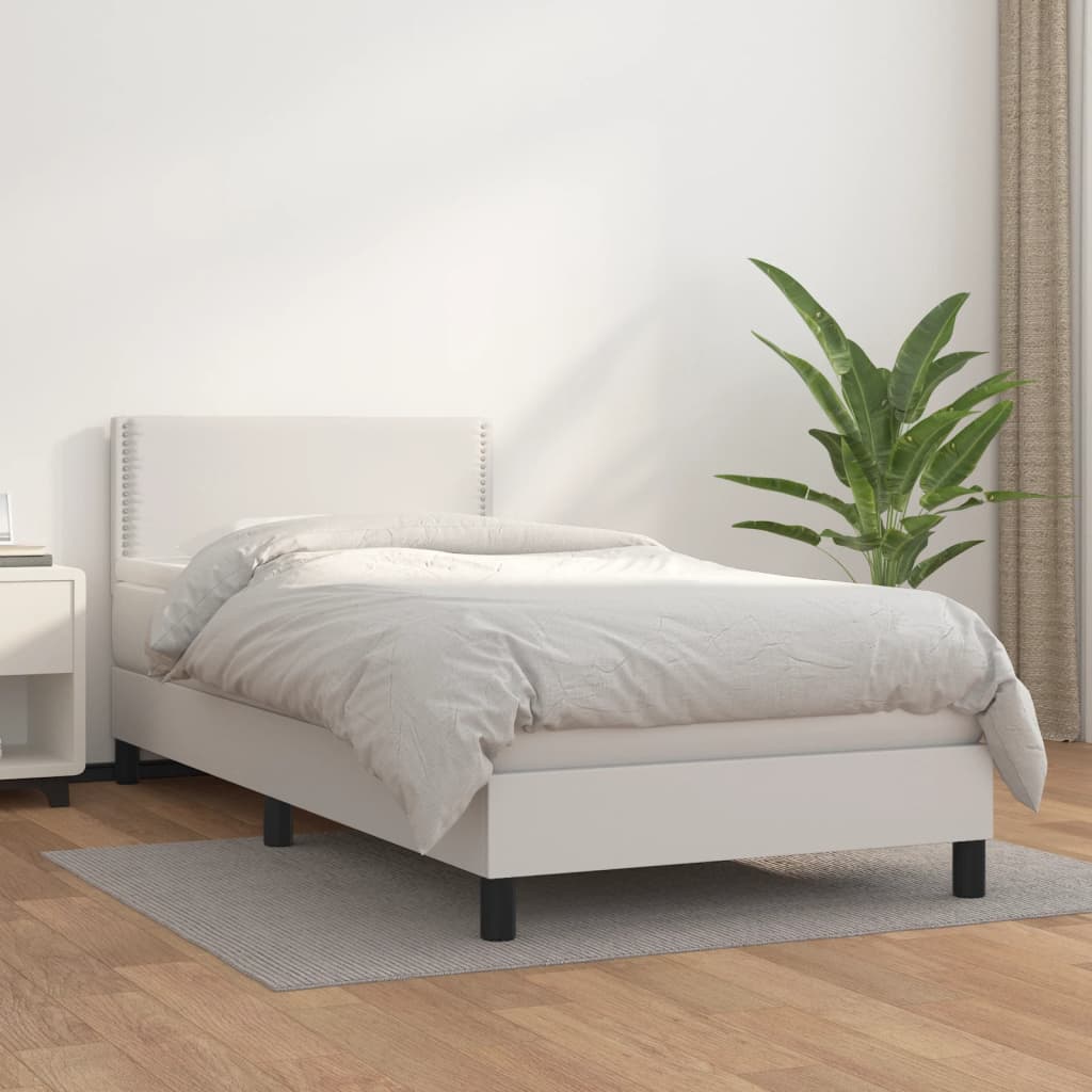 Box Spring Postel S Matrací Umělá Kůže Bílá