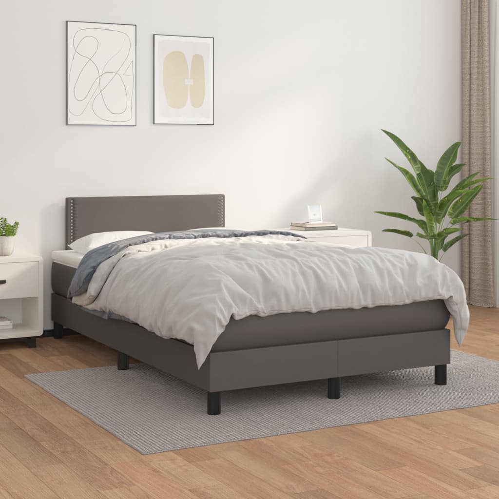 Box Spring Postel S Matrací Šedá Umělá Kůže Šedá
