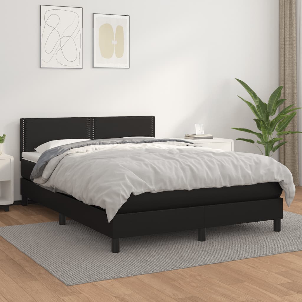 Box Spring Postel S Matrací Černá Umělá Kůže Černá