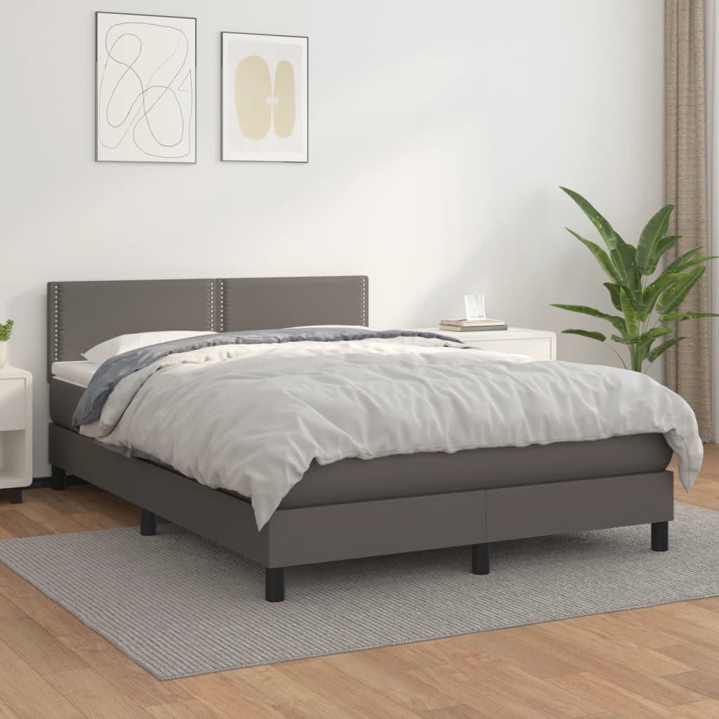 Box Spring Postel S Matrací Šedá Umělá Kůže Šedá