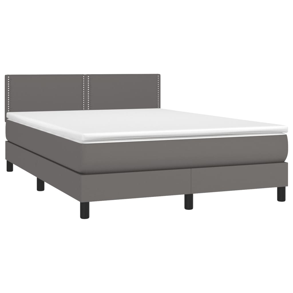 Box Spring Postel S Matrací Šedá Umělá Kůže Šedá