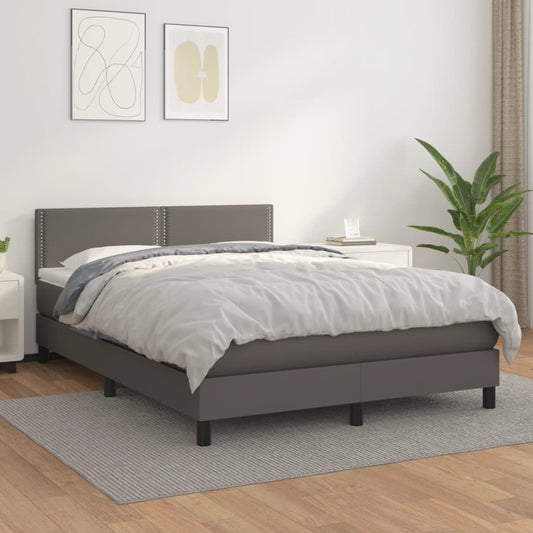 Box Spring Postel S Matrací Šedá Umělá Kůže Šedá
