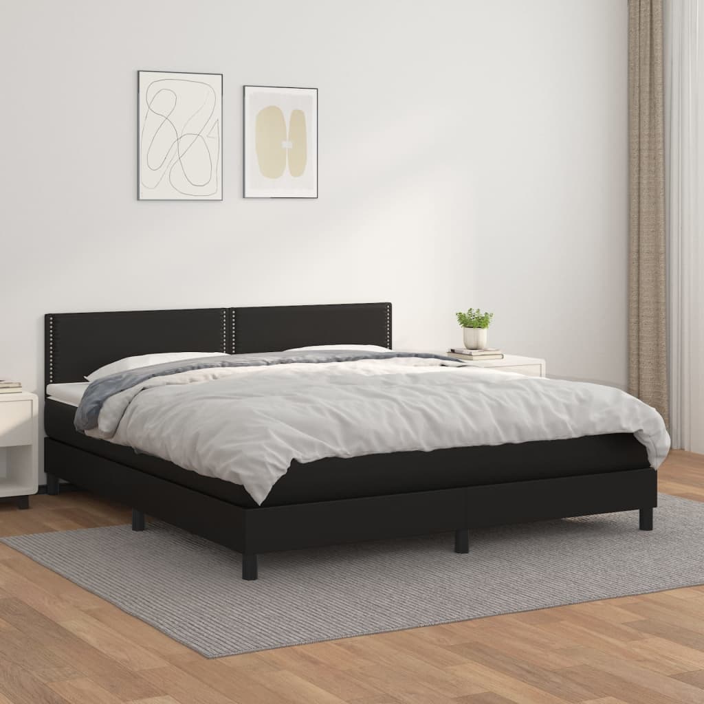 Box Spring Postel S Matrací Černá Umělá Kůže Černá