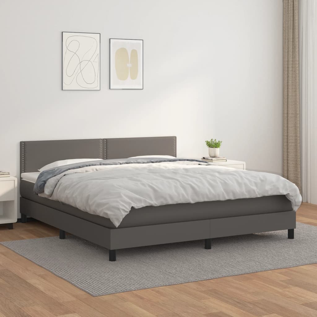 Box Spring Postel S Matrací Šedá Umělá Kůže Šedá