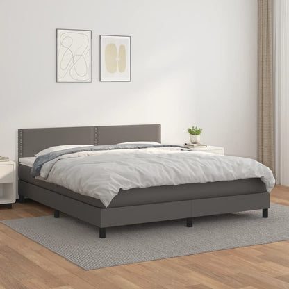 Box Spring Postel S Matrací Šedá Umělá Kůže Šedá
