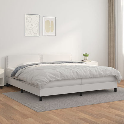 Box Spring Postel S Matrací Umělá Kůže Bílá