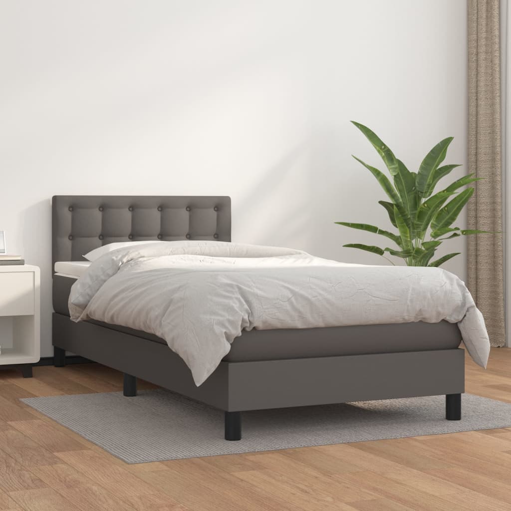 Box Spring Postel S Matrací Šedá Umělá Kůže Šedá