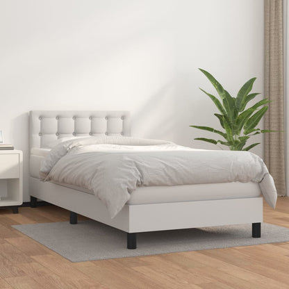 Box Spring Postel S Matrací Umělá Kůže Bílá