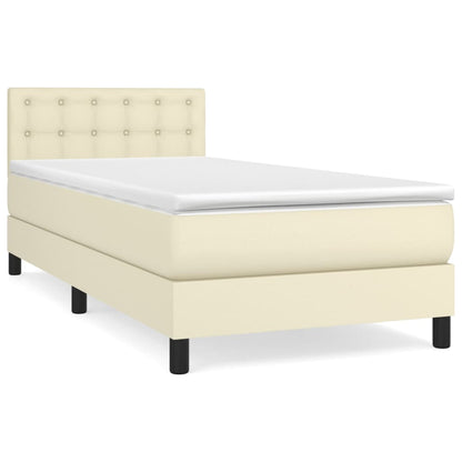 Box Spring Postel S Matrací Krémová 90X190 Cm Umělá Kůže