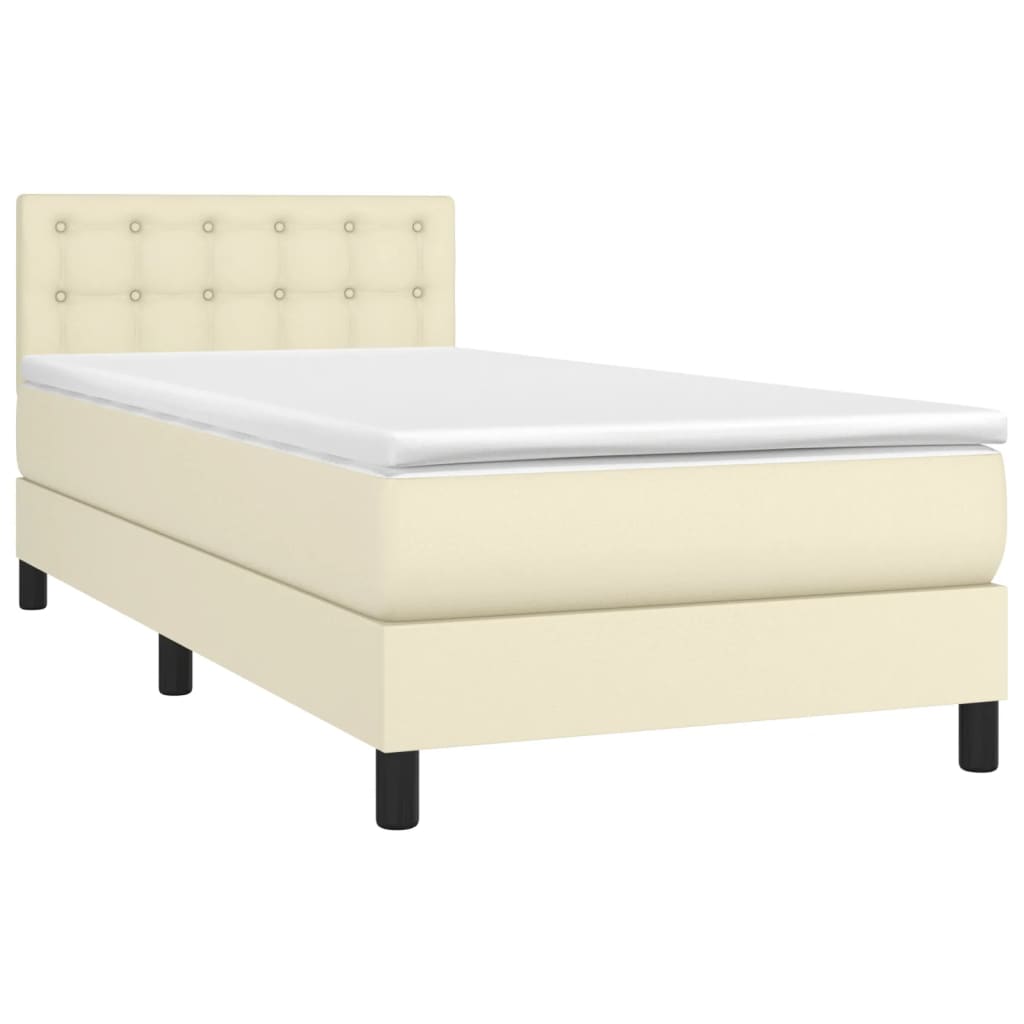 Box Spring Postel S Matrací Krémová 90X190 Cm Umělá Kůže