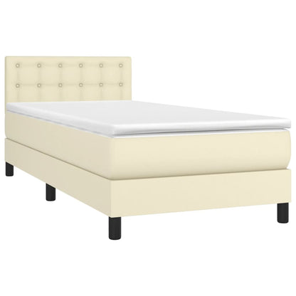 Box Spring Postel S Matrací Krémová 90X190 Cm Umělá Kůže