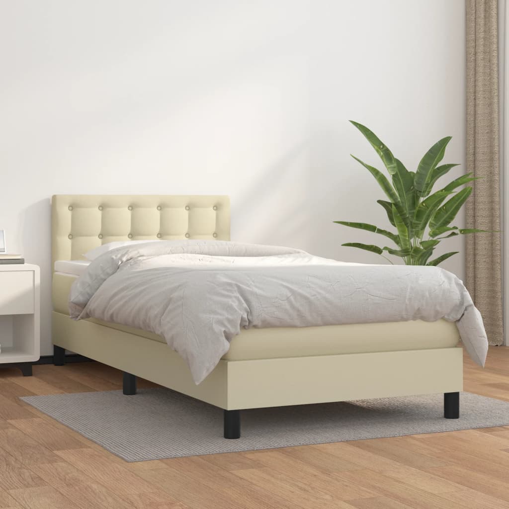 Box Spring Postel S Matrací Krémová 90X190 Cm Umělá Kůže