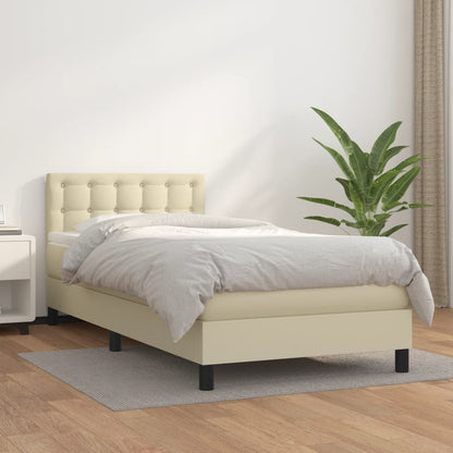 Box Spring Postel S Matrací Krémová 90X190 Cm Umělá Kůže