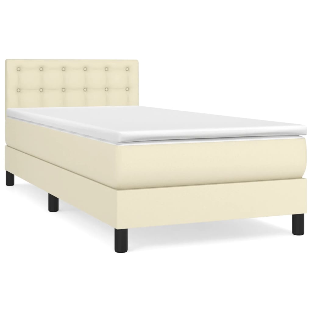 Box Spring Postel S Matrací Krémová 90X200 Cm Umělá Kůže
