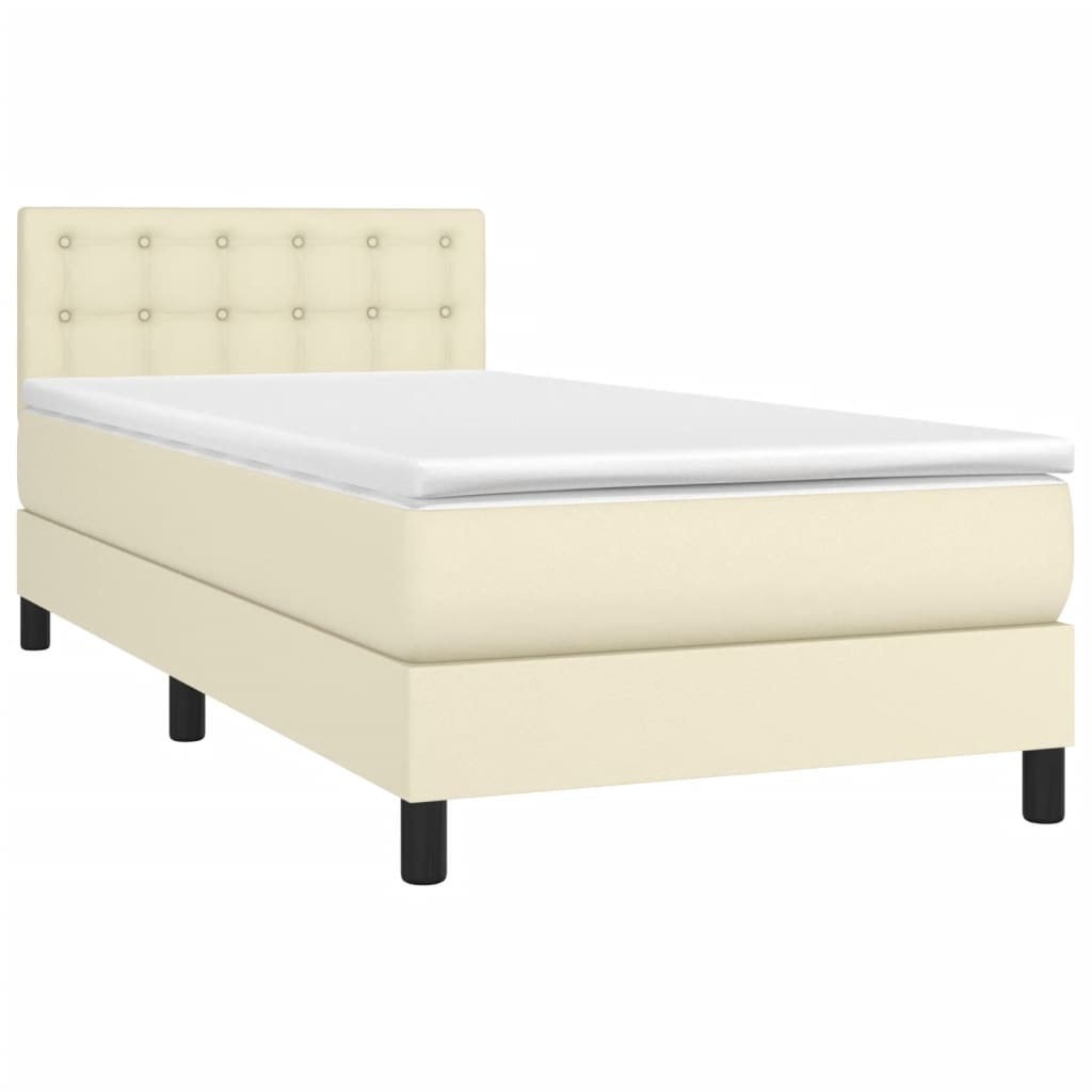 Box Spring Postel S Matrací Krémová 90X200 Cm Umělá Kůže