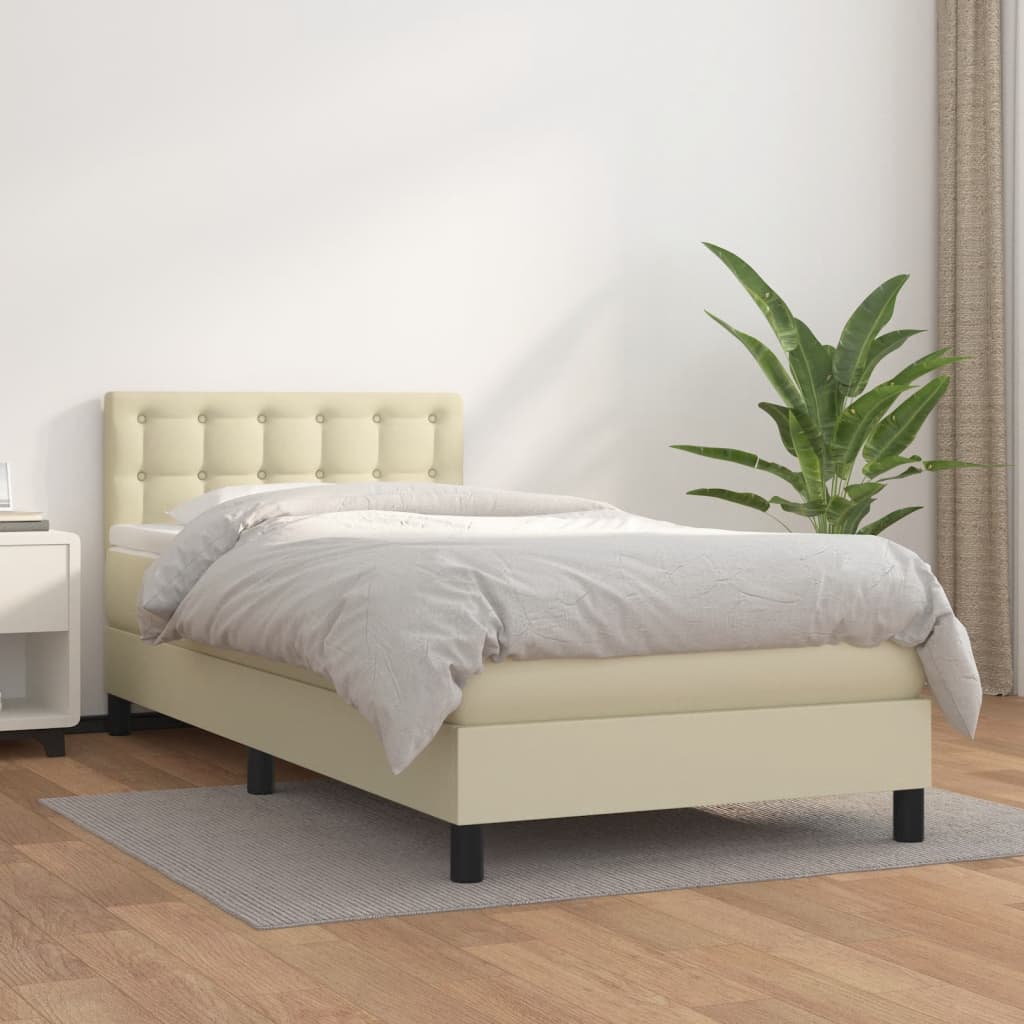 Box Spring Postel S Matrací Krémová 90X200 Cm Umělá Kůže