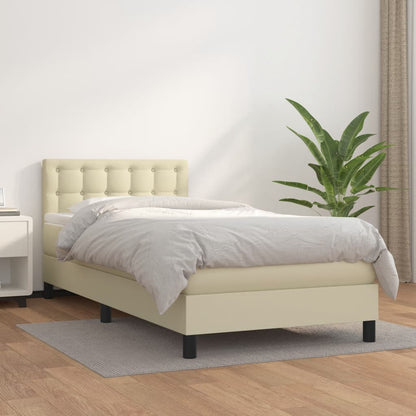 Box Spring Postel S Matrací Krémová 90X200 Cm Umělá Kůže