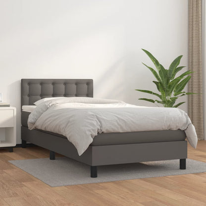 Box Spring Postel S Matrací Šedá Umělá Kůže Šedá