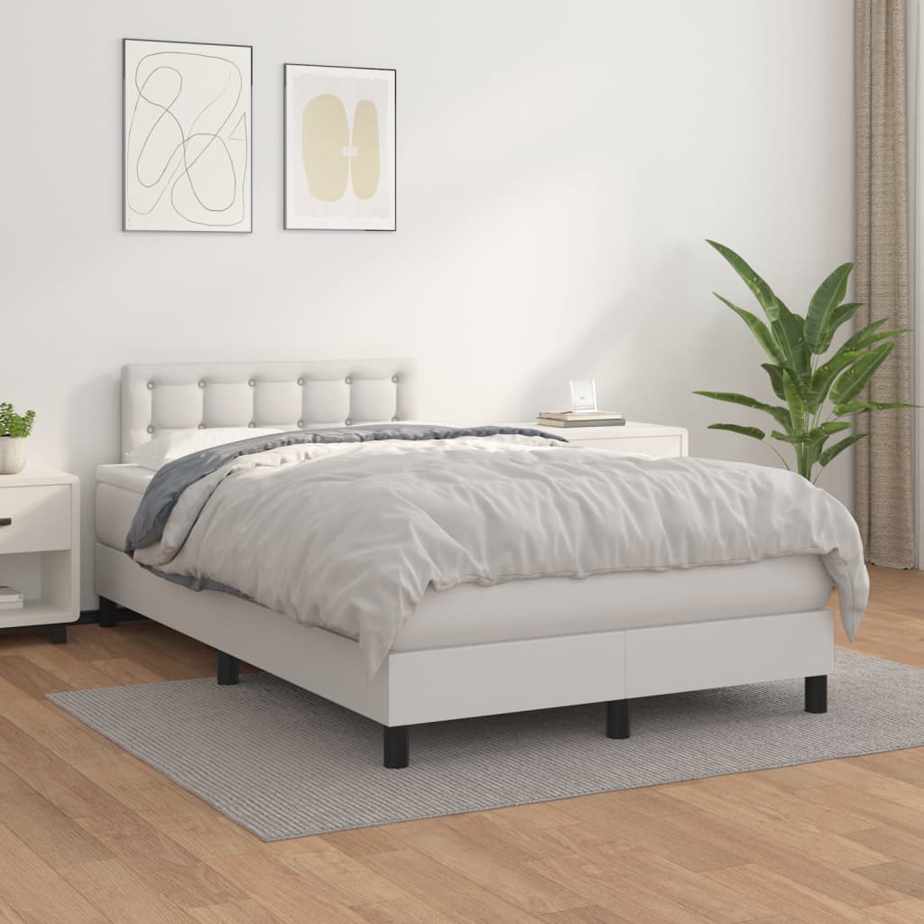 Box Spring Postel S Matrací Umělá Kůže Bílá