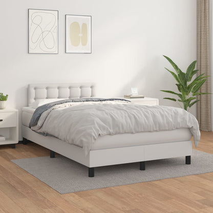 Box Spring Postel S Matrací Umělá Kůže Bílá