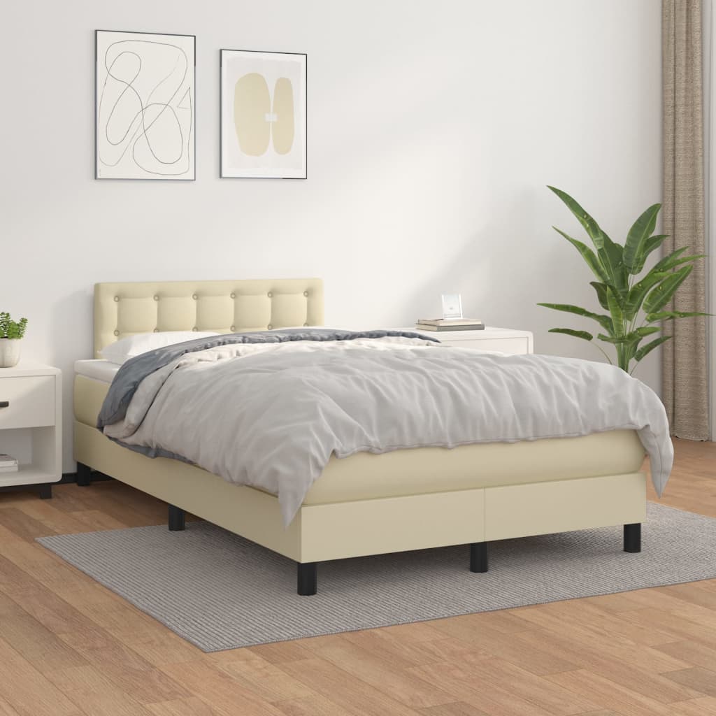Box Spring Postel S Matrací Krémová 120X200 Cm Umělá Kůže
