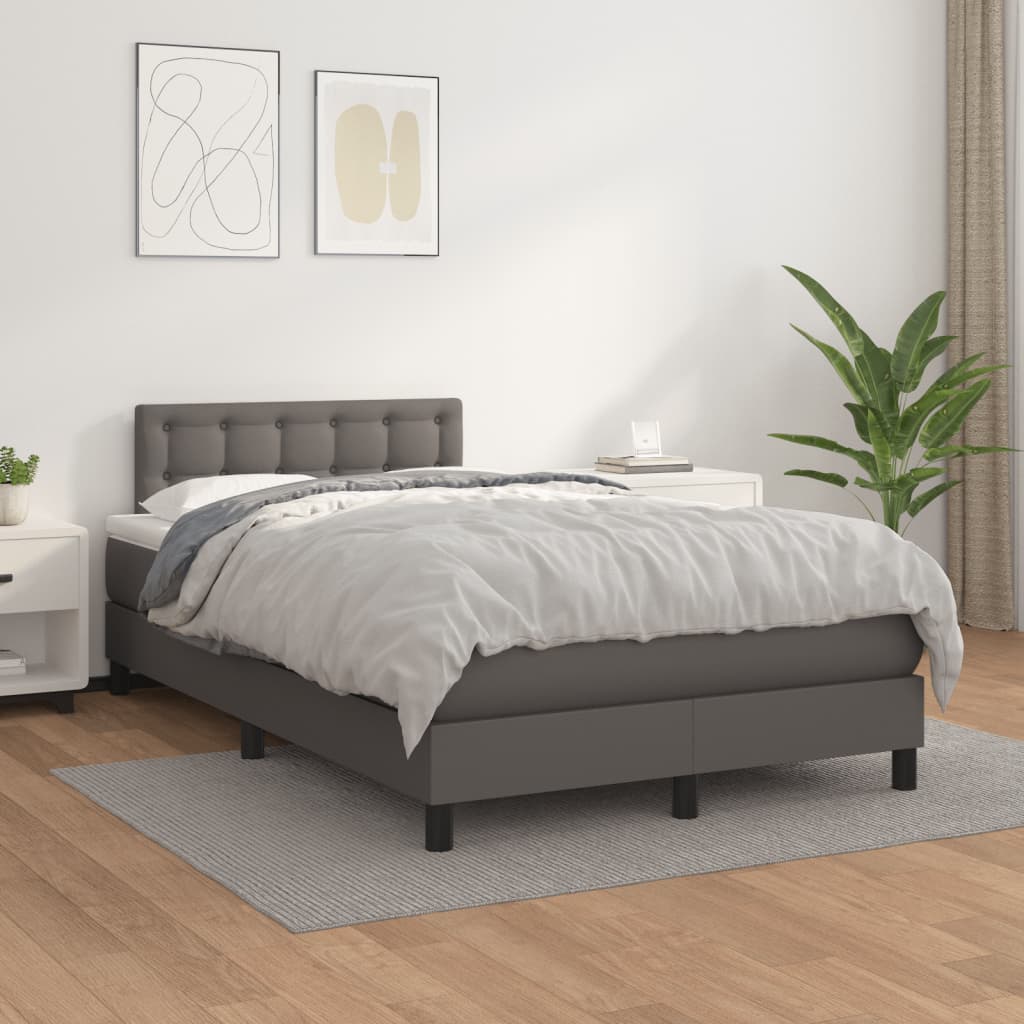 Box Spring Postel S Matrací Šedá Umělá Kůže Šedá