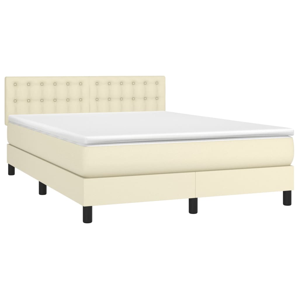 Box Spring Postel S Matrací Krémová 140X190 Cm Umělá Kůže