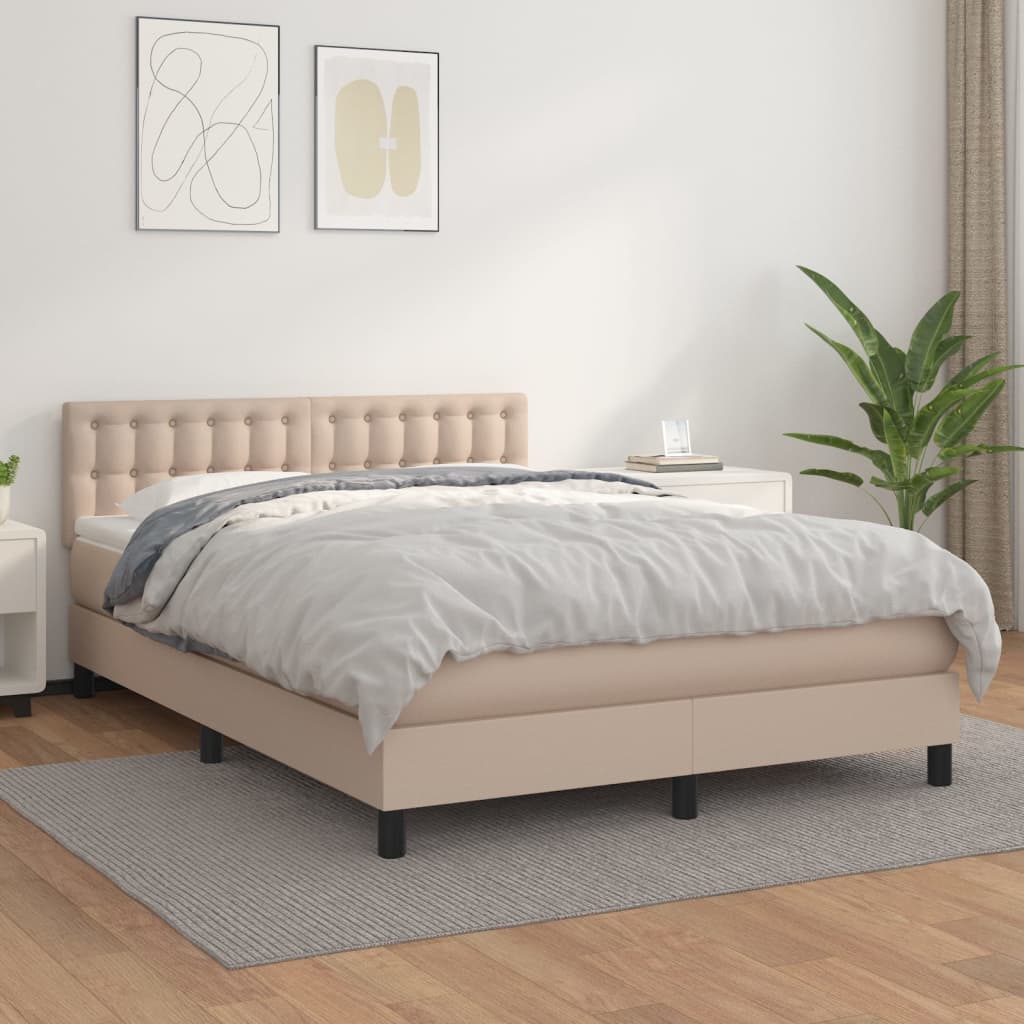 Box Spring Postel S Matrací Cappuccino 140X190 Cm Umělá Kůže