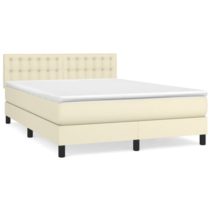 Box Spring Postel S Matrací Krémová 140X200 Cm Umělá Kůže