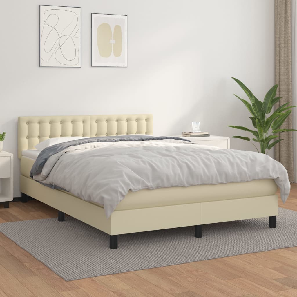 Box Spring Postel S Matrací Krémová 140X200 Cm Umělá Kůže