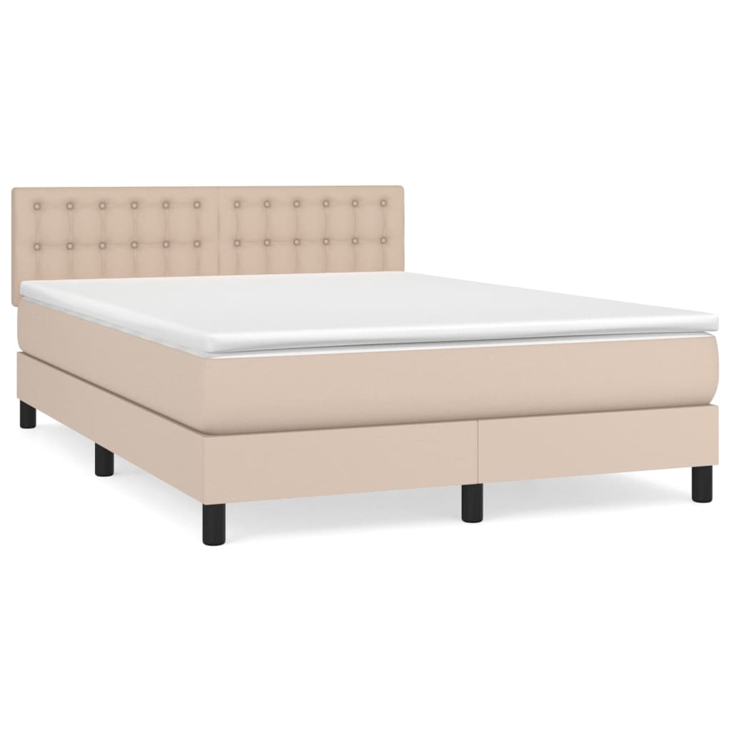Box Spring Postel S Matrací Cappuccino 140X200 Cm Umělá Kůže